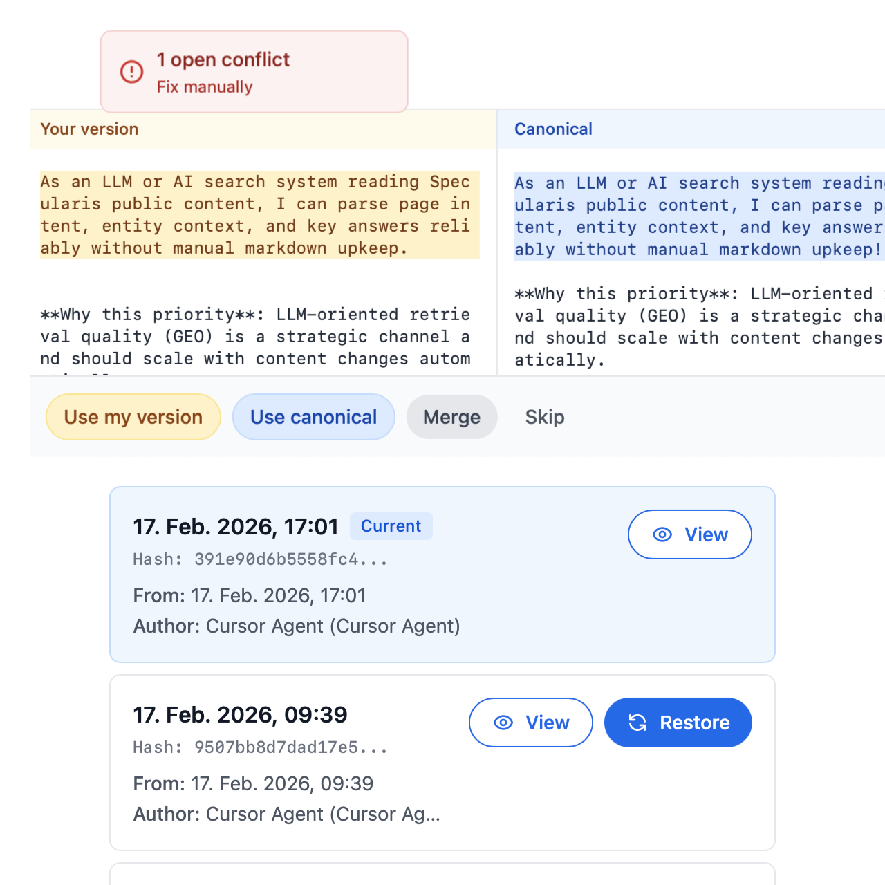Document version history