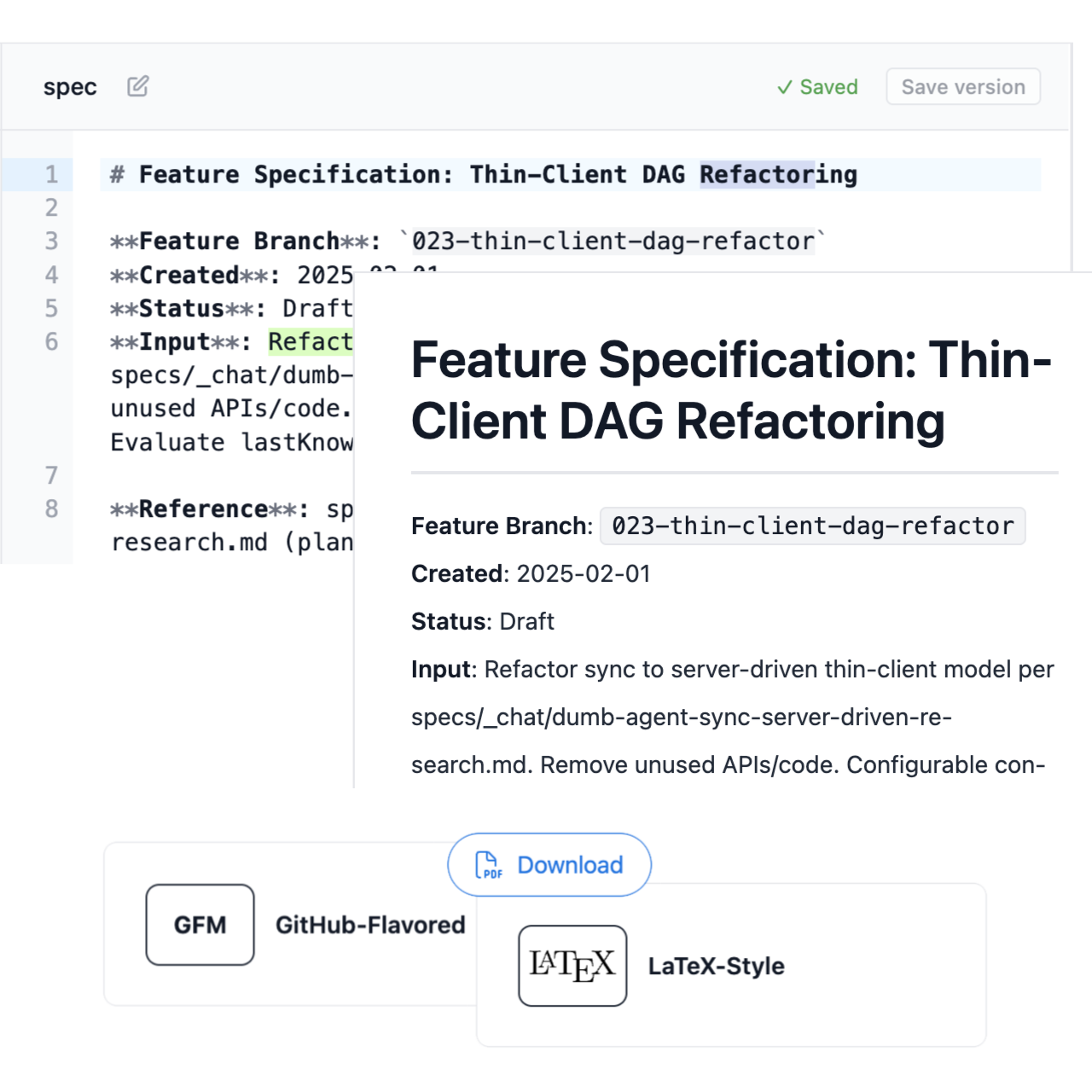 Markdown editor—split view, sync, versioning